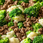 A savory ground beef broccoli dish with tender beef, fresh broccoli florets, and a flavorful sauce, perfect for a quick and healthy meal.