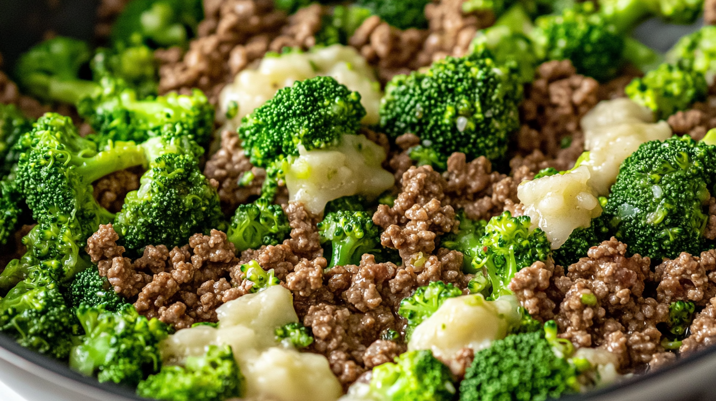 A savory ground beef broccoli dish with tender beef, fresh broccoli florets, and a flavorful sauce, perfect for a quick and healthy meal.